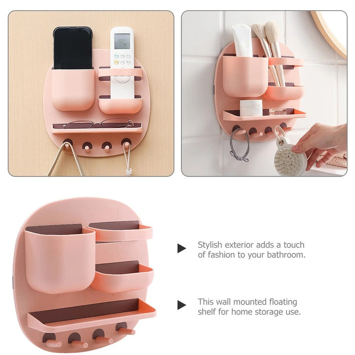 Bathroom Organizer Shelf Wall Mounted Storage Holder With Hooks Floating Shelves For Towels Bath Supplies Wall Shelf