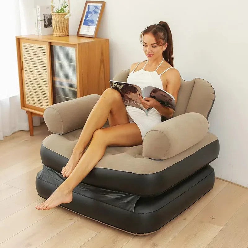 Modern Brown Fabric Inflatable Lazy Sofa Chair Comfortable Air Cushion Mattress Relaxation Water Park Suitable Inflatable Air