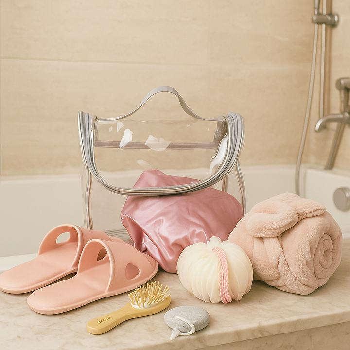 Pink Spa Bath Accessories Set with Clear Travel Bag Spa Accessories