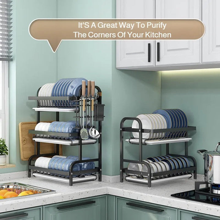 Multi-Functional Kitchen Storage Rack Dish Plate Organizer with Drainage Rack Countertop Utensil Holder for Chopsticks