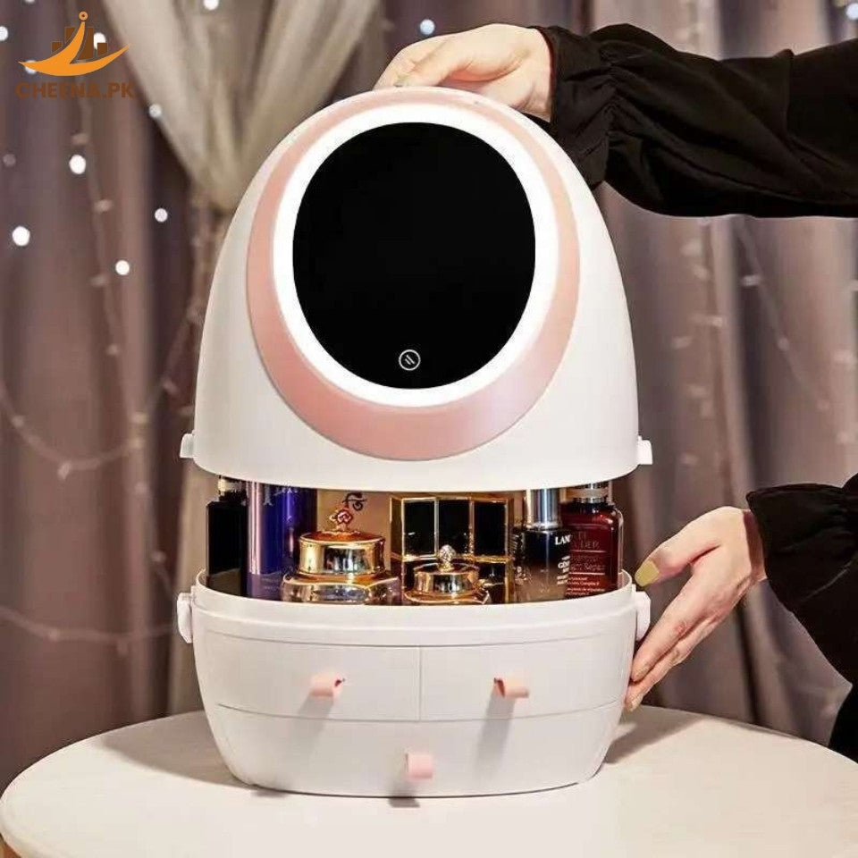 Oval Mirror Cosmetic Storage Organizer | Makeup Storage Box