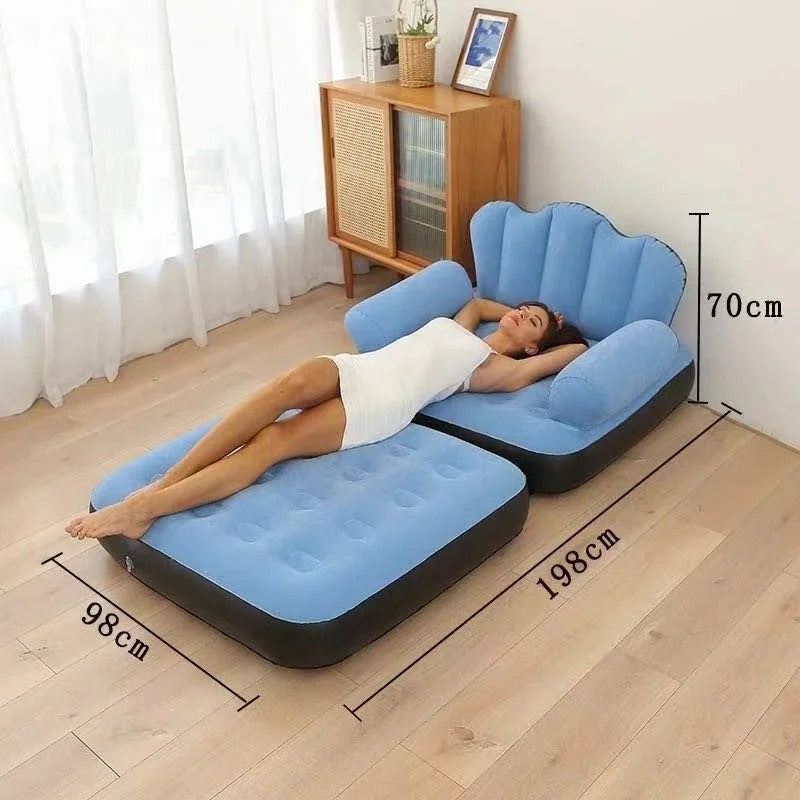 Modern Brown Fabric Inflatable Lazy Sofa Chair Comfortable Air Cushion Mattress Relaxation Water Park Suitable Inflatable Air