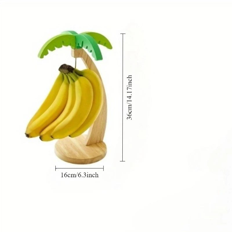 Creative imitation leaf decorative wooden banana tree hanging rack with hooks, fruit storage shelf
