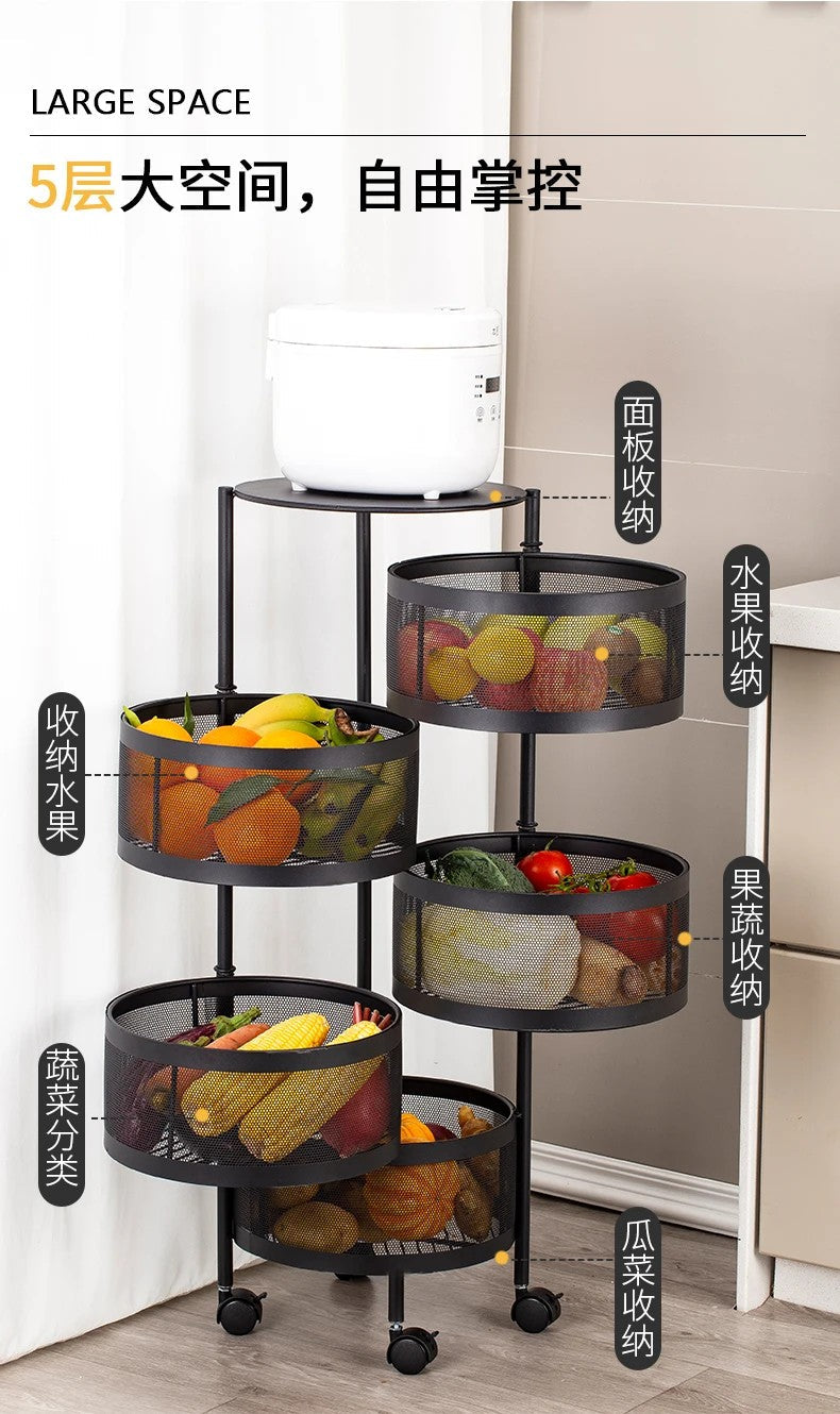 Kitchen Vegetable Shelving Multi-layer Floor Round Rotating Vegetable Basket Fruit Storage Basket for Household Items