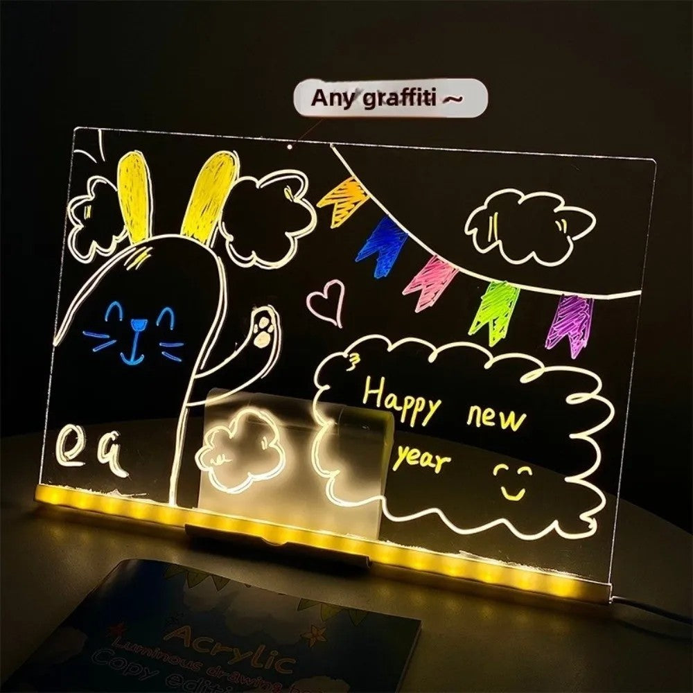 Gifts Erasable Acrylic Message Note Board with Night Light Transparent Children Drawing Boards Adjustable Note Board with Colors