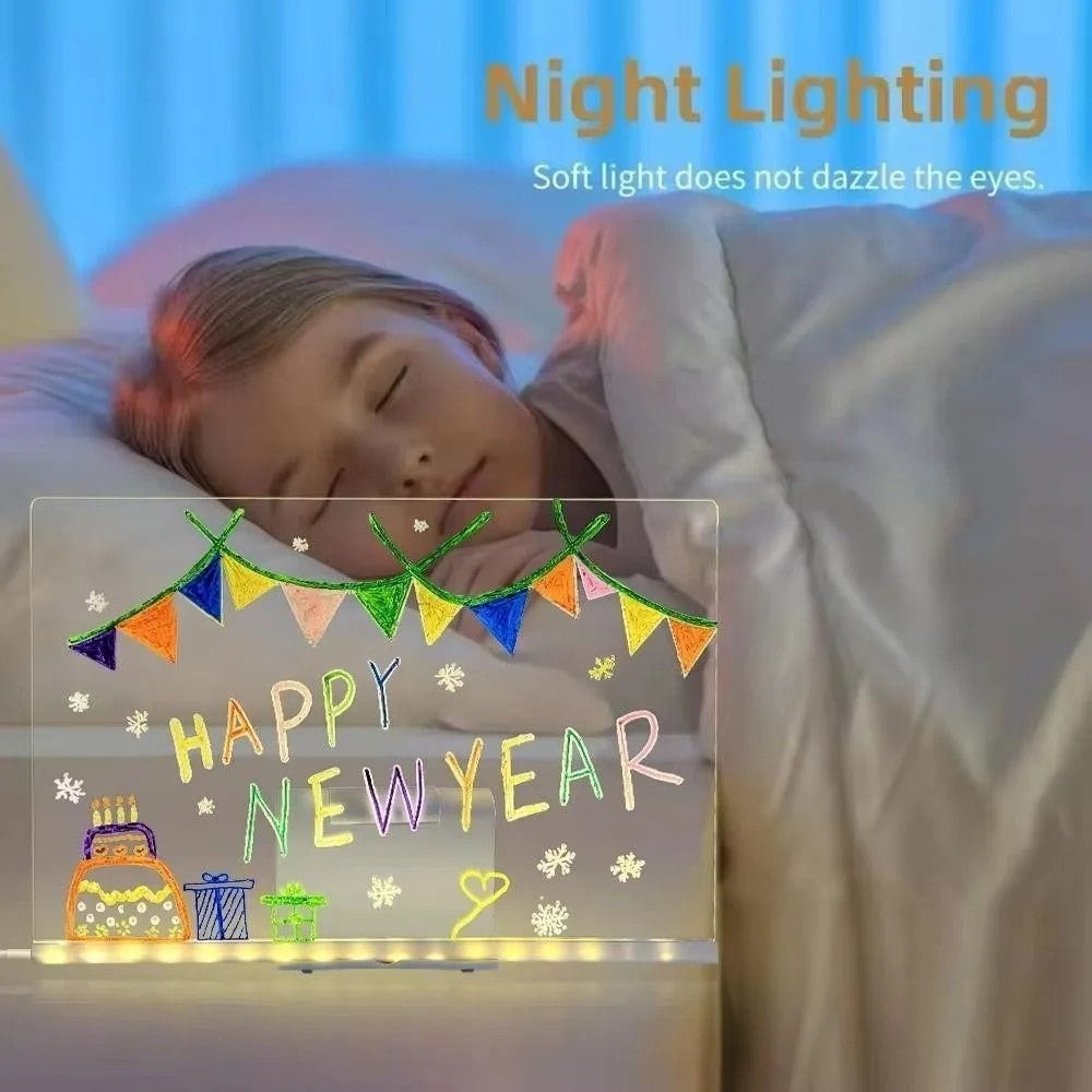 Gifts Erasable Acrylic Message Note Board with Night Light Transparent Children Drawing Boards Adjustable Note Board with Colors