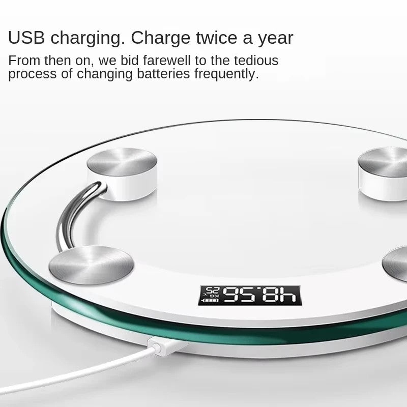New Digital Scale Round Transparent Weight Scale Charging Electronic Scale LCD Display Scale Bathroom Scale Weighing Scale