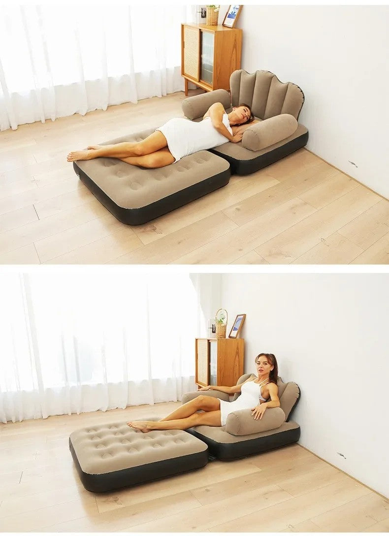 Modern Brown Fabric Inflatable Lazy Sofa Chair Comfortable Air Cushion Mattress Relaxation Water Park Suitable Inflatable Air