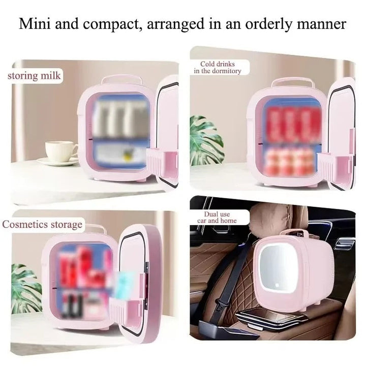 Portable Refrigerator Skin Care Cosmetics Beverage Cosmetics Mini Refrigerator with Mirror