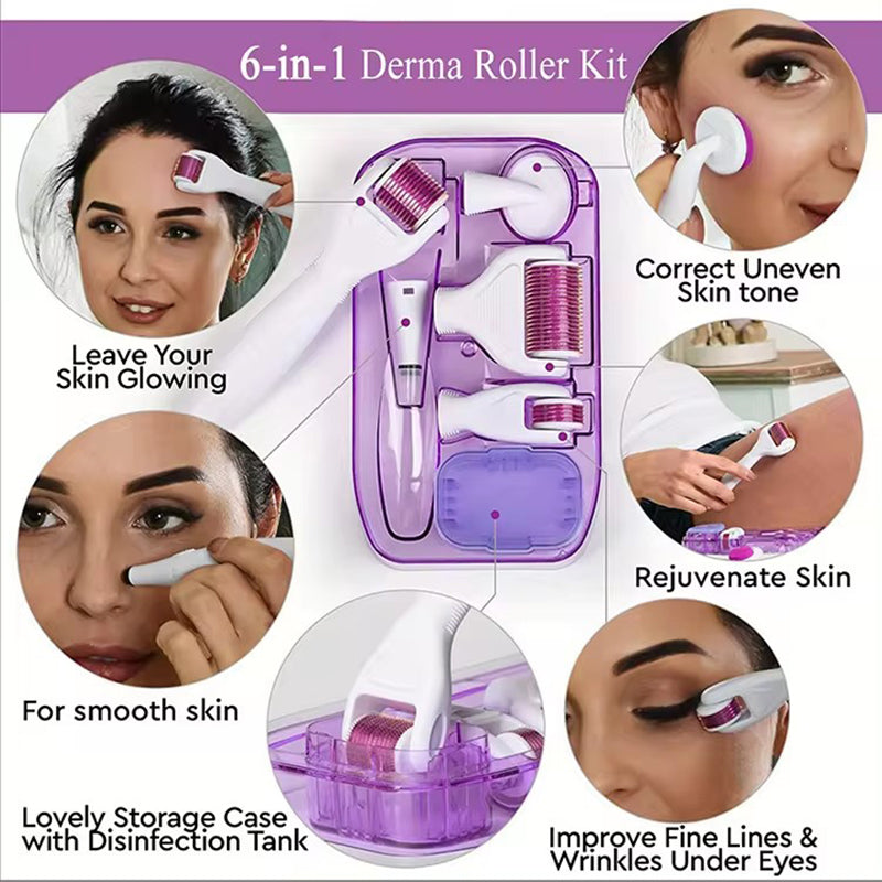 6 in 1 Derma Roller Kit for Face, Beard, Hair Growth & Skin Rejuvenation