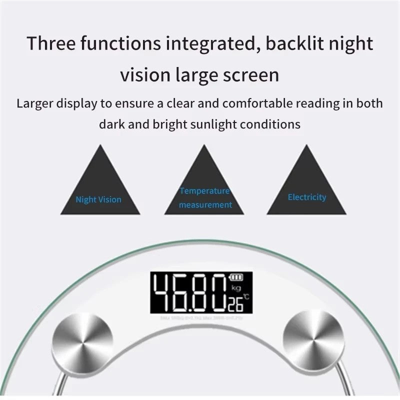 New Digital Scale Round Transparent Weight Scale Charging Electronic Scale LCD Display Scale Bathroom Scale Weighing Scale