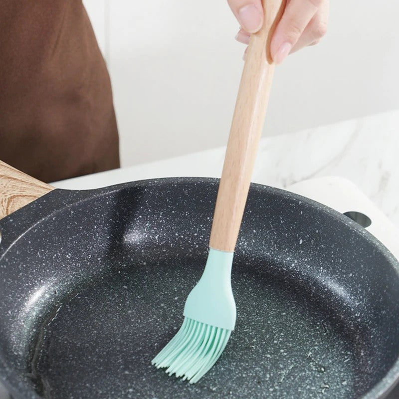 Food Grade Silicone Kitchen Cooking Utensils Practical Cooking Tools Turner Spatula Spoon With Wooden Handle Kitchenware