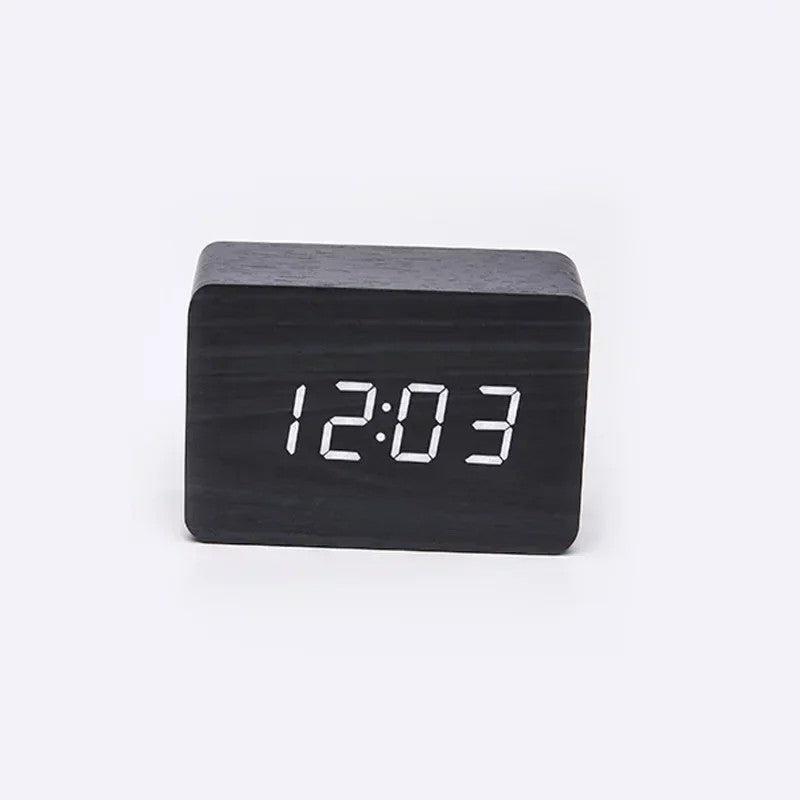 LED Wooden Watch Table Voice Control Digital Wood Despertador