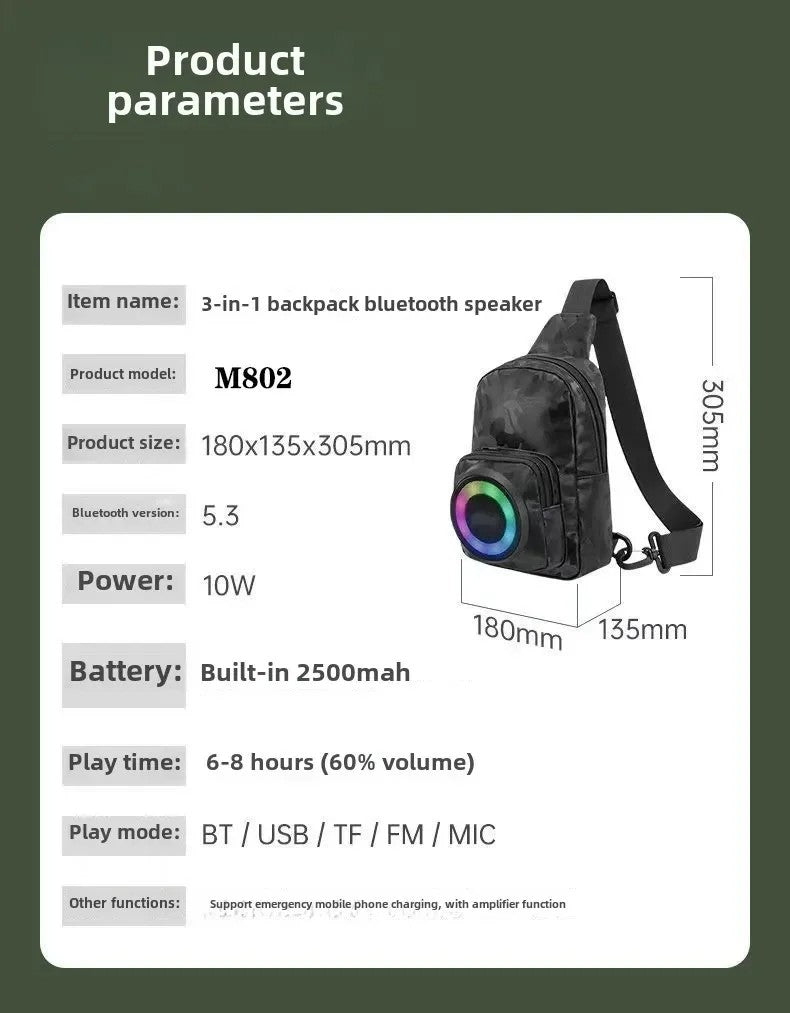 Outdoor Backpack Bluetooth Speaker Large Capacity Rechargeable Waterproof Power Bank for Hiking Cycling traval speaker bag