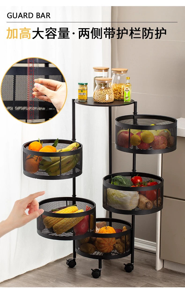 Kitchen Vegetable Shelving Multi-layer Floor Round Rotating Vegetable Basket Fruit Storage Basket for Household Items