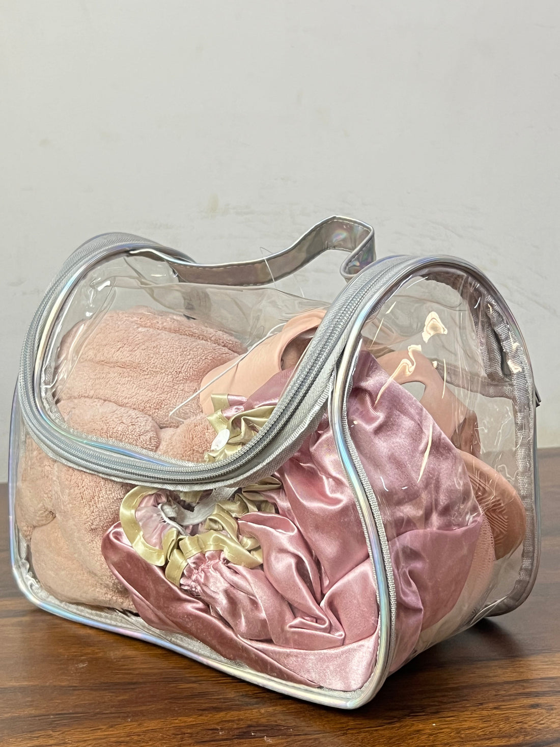 Pink Spa Bath Accessories Set with Clear Travel Bag Spa Accessories