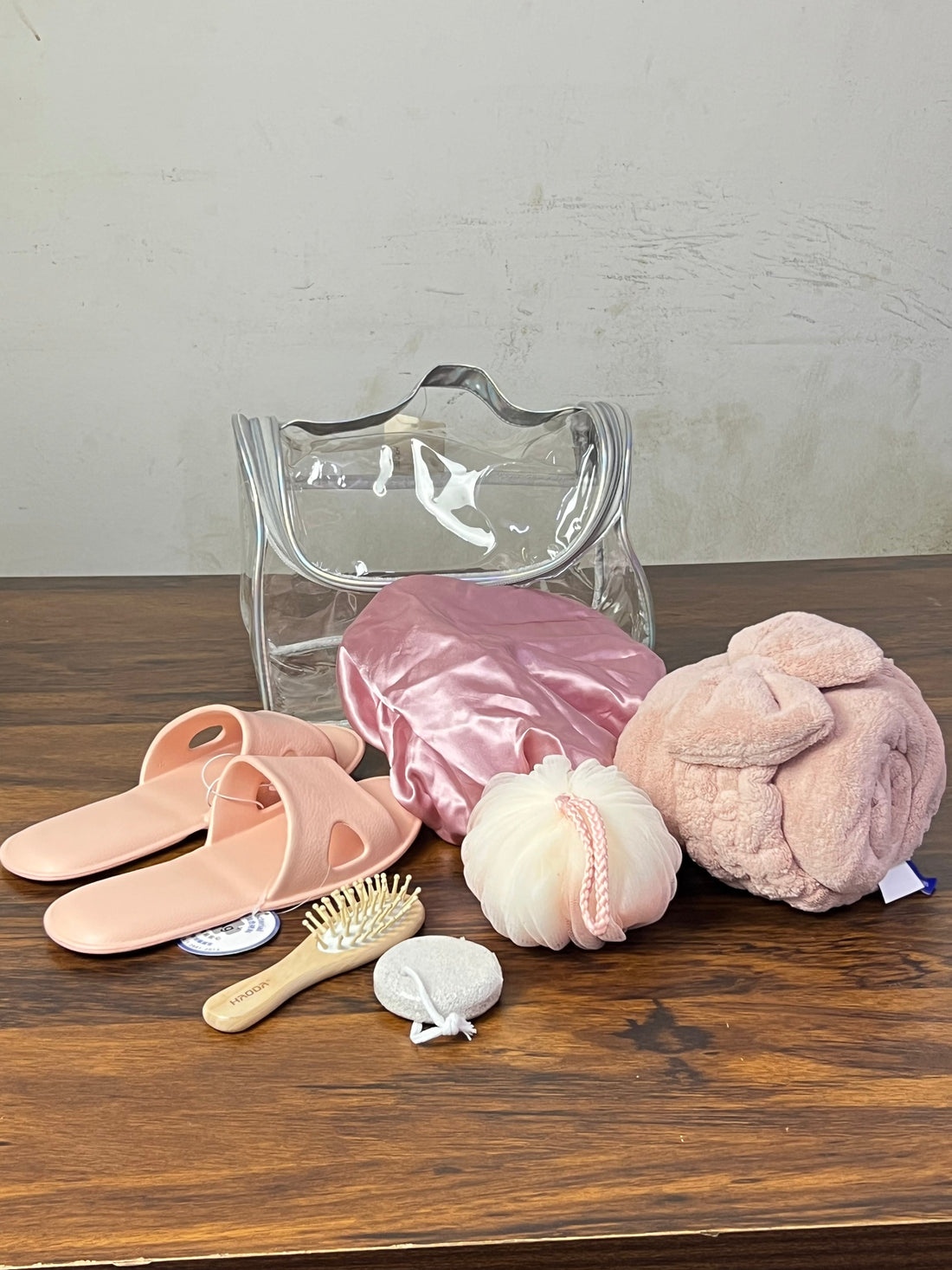 Pink Spa Bath Accessories Set with Clear Travel Bag Spa Accessories