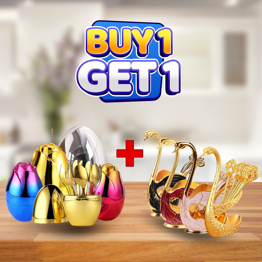 Swan Spoon Set with FREE Egg Spoon Holder – Elegant Dining Cutlery