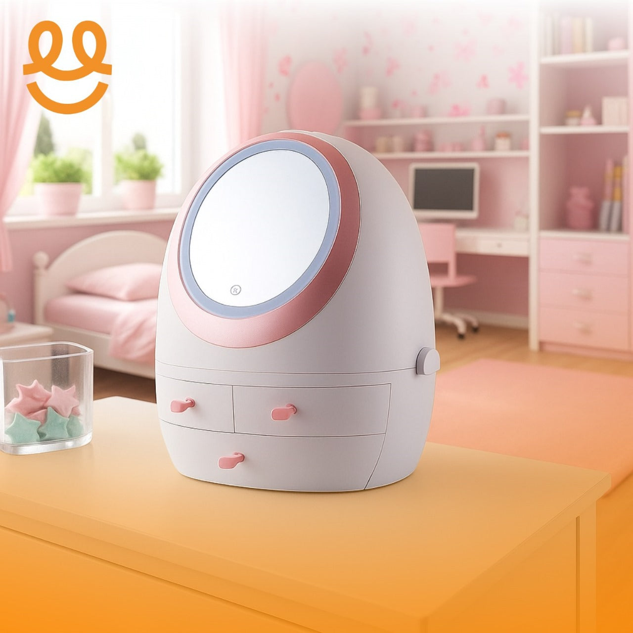 Oval Mirror Cosmetic Storage Organizer | Makeup Storage Box