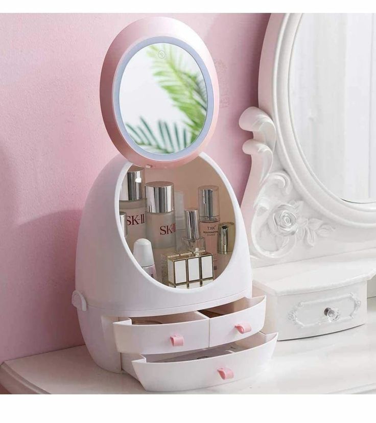 Oval Mirror Cosmetic Storage Organizer | Makeup Storage Box