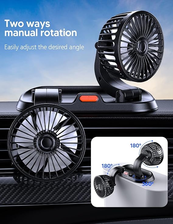 Universal Dual Head Car Fan – 12V Mini Electric 360 Rotatable Cooling Fan | Cheena.PK