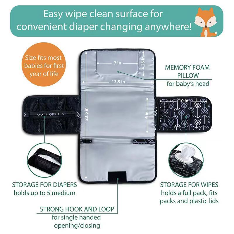 Portable Baby Diaper Changing Mat Foldable Travel Pad with Pockets