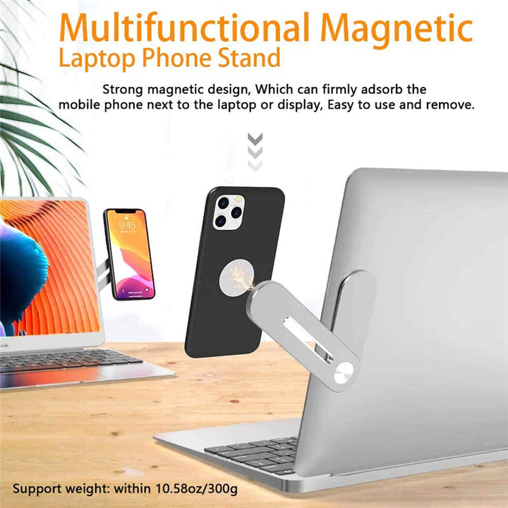 Magnetic Foldable Laptop Side Phone Holder Adjustable Mobile Mount